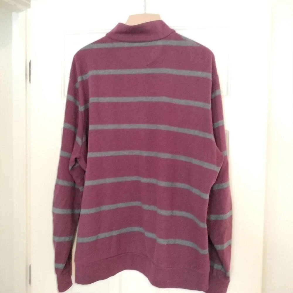 Polo Ralph Lauren Mens 1/4 Zip Sweater Long Sleeve Maroon Red Gray Striped XL